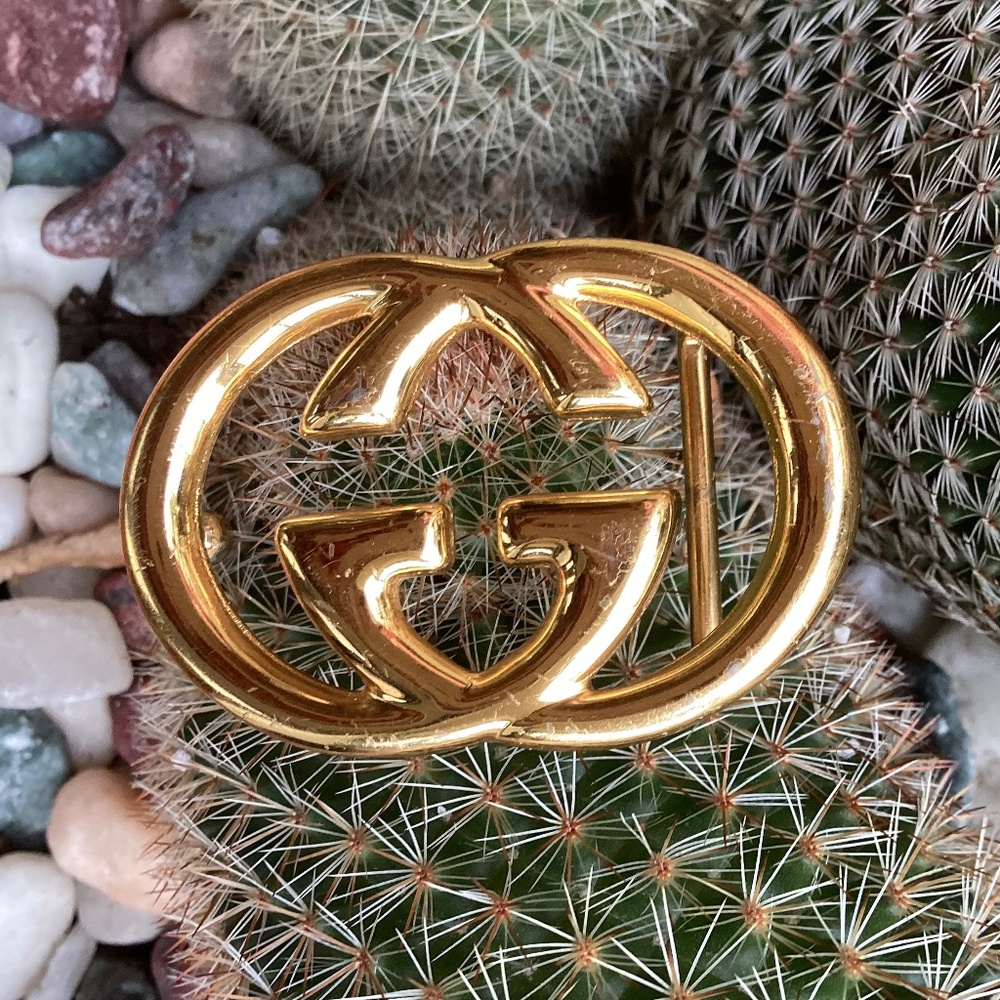 Authentic GUCCI Italy Gold Tone Interlocking GG Belt Buckle